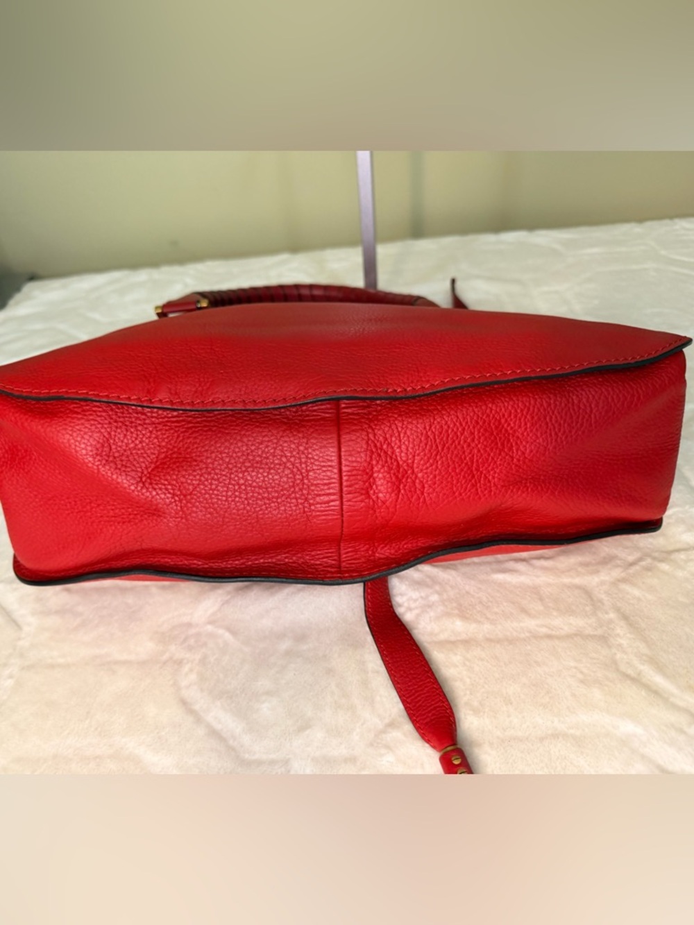Chloe Red Pebbled Leather Medium Marcie Satchel with Gold Hardware - Picture 11 of 16